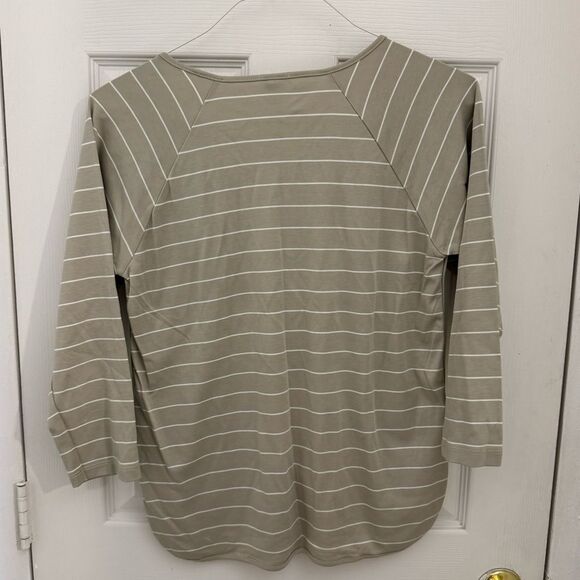 LAKE 100% Pima Cotton Pajama Shirt Size Small Tan Striped Scoop Neck Long Sleeve - Picture 4 of 4